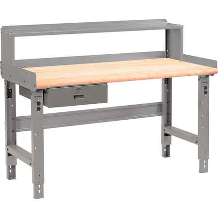Global Industrial 48 x 36 Adj Height Workbench w/Drawer&Riser, Gray- Maple Safety Edge Top 319081BGY